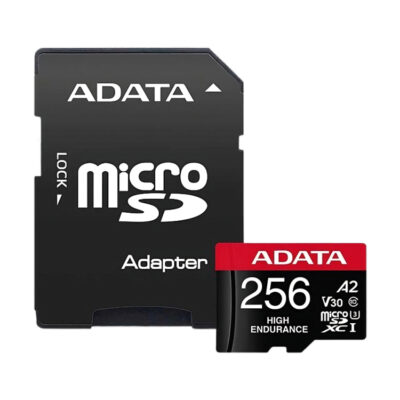 ADATA High Endurance 256GB MicroSDXC/SDHC UHS-I Class 10 V30 A2 Memory Card with Adapter