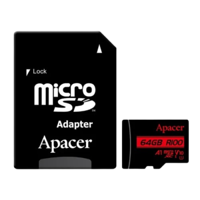 Apacer R100 MicroSDHC/SDXC UHS-1 U1 V10 A1 64GB Memory Card with Adapter